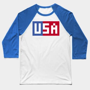 Pixel USA White Letters on Red and Blue Baseball T-Shirt